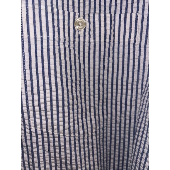 Banana Republic Seersucker Mens Sz L Standard Fit Blue Stripe Short Sleeve Shirt - Picture 4 of 7